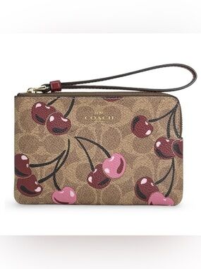 LIKE NEW! Coach Signature 🍒 Cherry Print Wristlet Purses Bag Designer Wallet